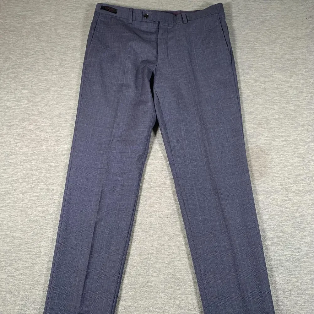 Ted Baker Dress Pants Mens 34x34 Blue Wool Check Jefferson Flat Front Canada